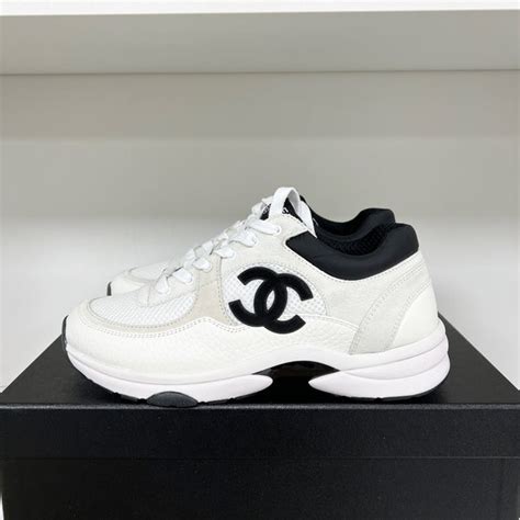 chanel snaker|Chanel black and white sneakers.